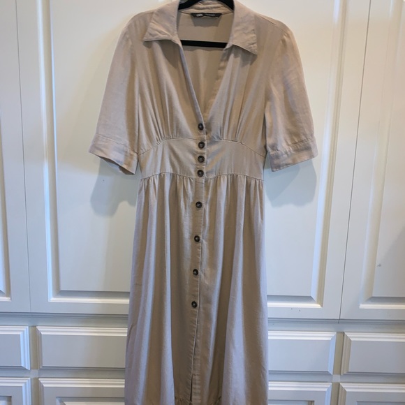 Tan Linen Maxi Dress - Zara - Picture 1 of 9